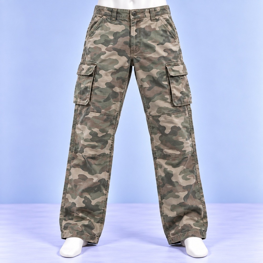 Cat & Jack Cargo Pants Boys Size 14 Green Camo Tapered Elastic Waist Drawstring